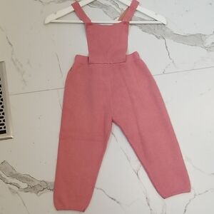 SHEIN Rusty Pink Knit Overalls With Tiny Lime Green Polkadots. Size 6T